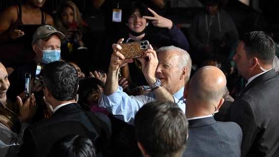 US Midterm Elections: US President Joe Biden takes pictures with supporters.(AFP)