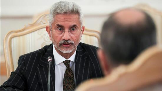 Foreign Minister S Jaishankar speaks to Russian Foreign Minister Sergey Lavrov, back to a camera, during their talks in Moscow, Russia, on Tuesday. (AP)