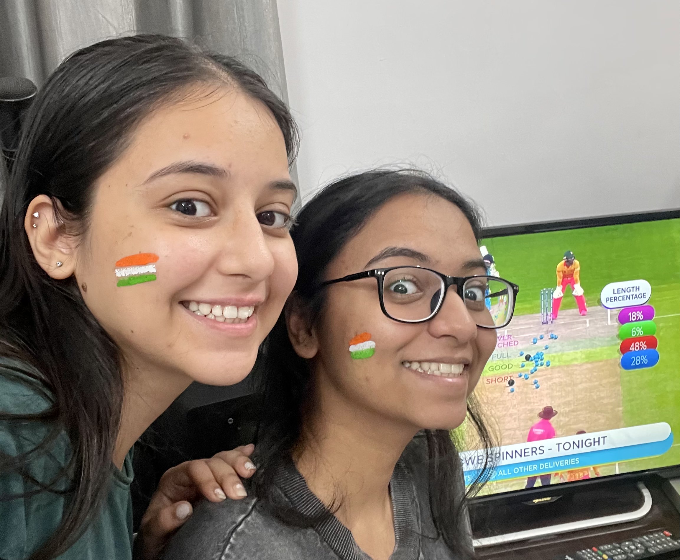 DU student Khushi Zandu is excited to watch the match with her friend. DU student Khushi Zandu is excited to watch the match with her friend.