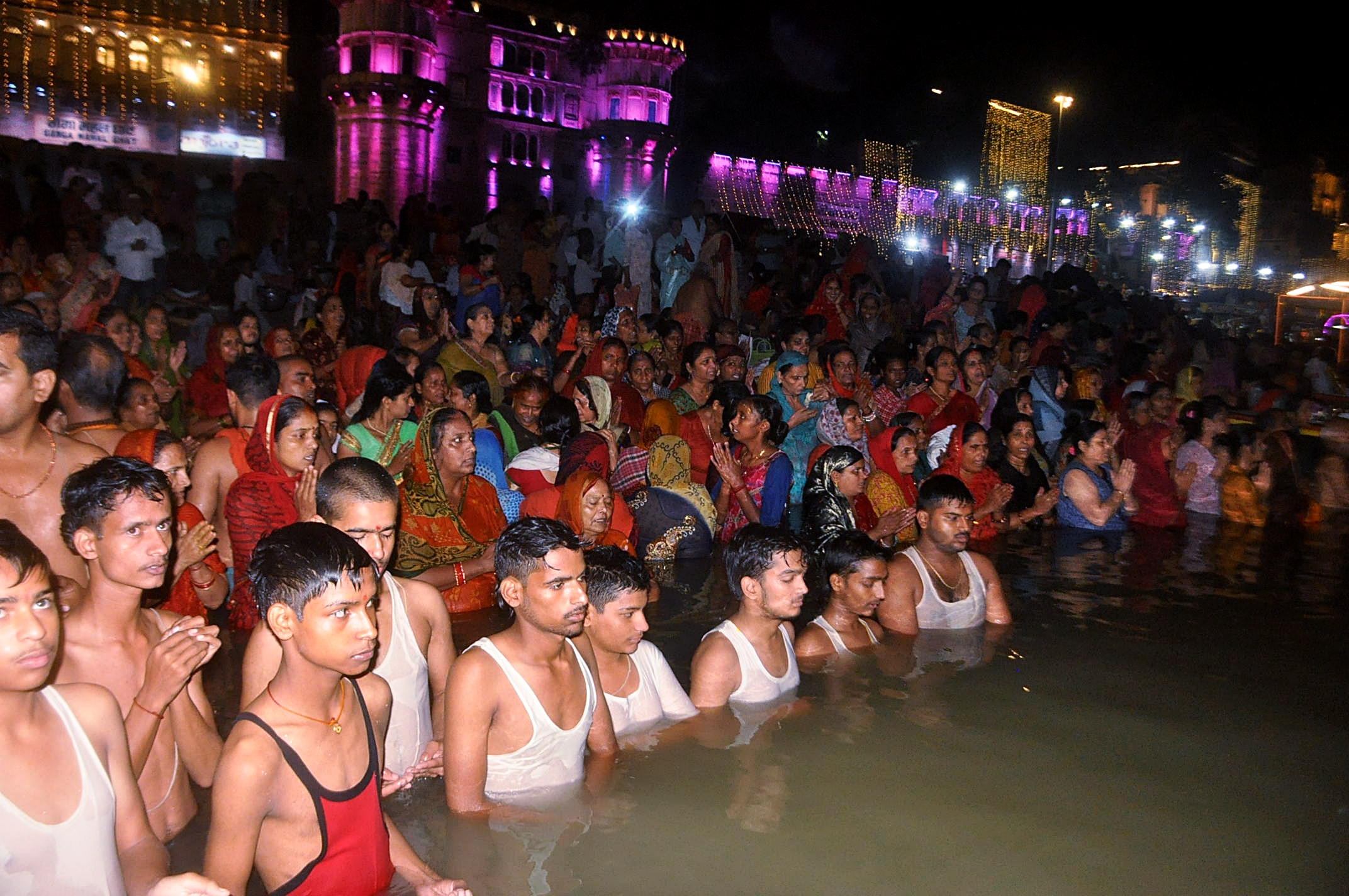 Devotees take a dip in the river Ganga during the last Lunar Eclipse of the year at Assi Ghat. (Rajesh Kumar/ANI) Devotees take a dip in the river Ganga during the last Lunar Eclipse of the year at Assi Ghat. (Rajesh Kumar/ANI)