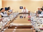 Union home minister Amit Shah chairs a high-level meeting of Intelligence Bureau (IB) officers across the country, in New Delhi on Wednesday. (ANI Photo)
