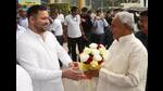 Bihar CM Nitish Kumar greets deputy CM Tejashwi Prasad Yadav on his 33rd birthday in Patna on Wednesday. (Santosh Kumar/HT Photo) Bihar CM Nitish Kumar greets deputy CM Tejashwi Prasad Yadav on his 33rd birthday in Patna on Wednesday. (Santosh Kumar/HT Photo)