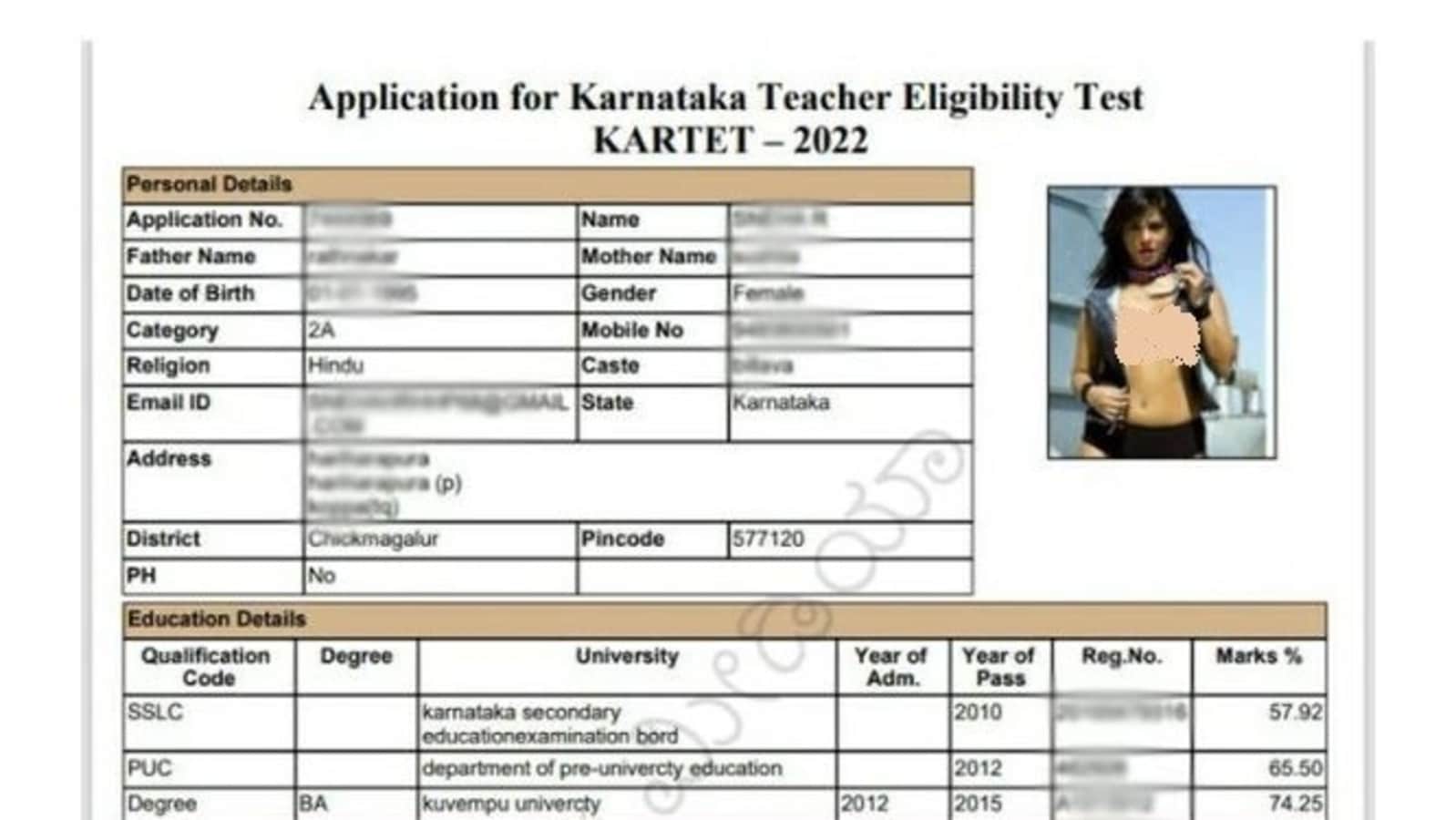 1598px x 900px - Sunny Leone's photo appears on entrance exam hall ticket in Karnataka |  Bengaluru - Hindustan Times