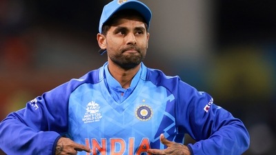 India's Suryakumar Yadav gestures after taking a catch (AP) India's Suryakumar Yadav gestures after taking a catch (AP)