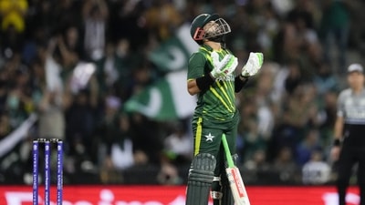 Pakistan's Mohammad Rizwan reacts after scoring 50 runs during the T20 World Cup cricket semifinal between New Zealand and Pakistan in Sydney, Australia, Wednesday, Nov. 9, 2022. (AP Photo/Rick Rycroft) (AP) Pakistan's Mohammad Rizwan reacts after scoring 50 runs during the T20 World Cup cricket semifinal between New Zealand and Pakistan in Sydney, Australia, Wednesday, Nov. 9, 2022. (AP Photo/Rick Rycroft) (AP)