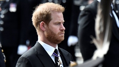 Prince Harry: Britain's Prince Harry follows the coffin of Queen Elizabeth II during her funeral procession. (Reuters)
