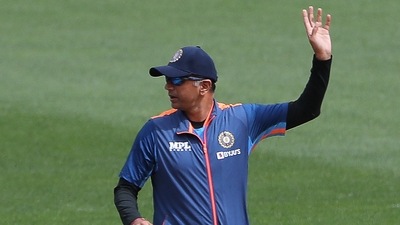 India's cricket coach Rahul Dravid gestures (AFP)