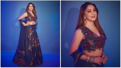 Madhuri Dixit casts a spell on her fans with her desi look in an embroidered lehenga set. (Instagram/@madhuridixtnene) Madhuri Dixit casts a spell on her fans with her desi look in an embroidered lehenga set. (Instagram/@madhuridixtnene)