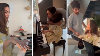 Mira Rajput gets a hug from Shahid Kapoor. Mira Rajput gets a hug from Shahid Kapoor.