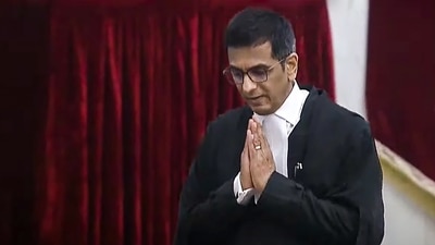 Vice President Jagdeep Dhankhar, Lok Sabha Speaker Om Birla, Union Home Minister Amit Shah, Defence Minister Rajnath Singh, Finance Minister Nirmala Sitharaman and others were present for Justice DY Chandrachud's swearing-in ceremony. (PTI)