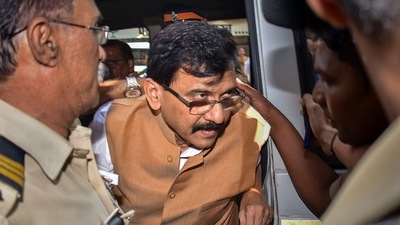 Shiv Sena (Uddhav Balasaheb Thackeray) leader Sanjay Raut being produced at a court, in Mumbai, on Wednesday, (PTI) Shiv Sena (Uddhav Balasaheb Thackeray) leader Sanjay Raut being produced at a court, in Mumbai, on Wednesday, (PTI)