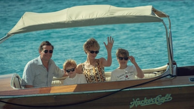 Dominic West, Elizabeth Debicki, Timothee Sambor, and Teddy Hawley as Charles, Diana, William, and Harry in The Crown season 5. Dominic West, Elizabeth Debicki, Timothee Sambor, and Teddy Hawley as Charles, Diana, William, and Harry in The Crown season 5.