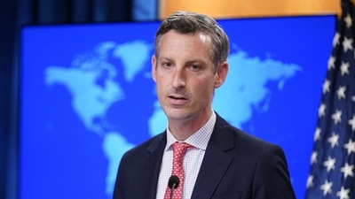 FILE - State Department spokesperson Ned Price speaks during a briefing at the State Department in Washington. (AP)