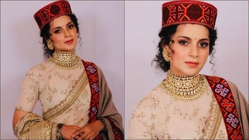 Kangana Ranaut dolls up in Kullu shawl, Sabyasachi saree and Pahadi cap (Instagram/kanganaranaut) Kangana Ranaut dolls up in Kullu shawl, Sabyasachi saree and Pahadi cap (Instagram/kanganaranaut)