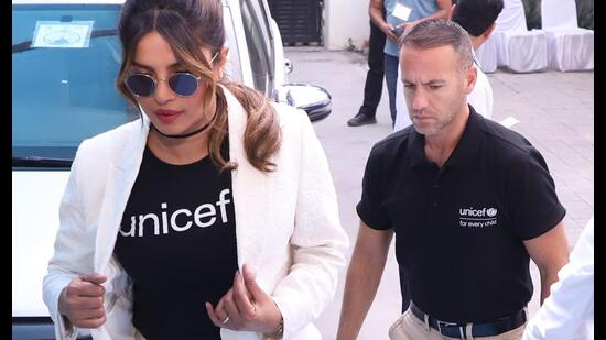 Priyanka Chopra Jonas with her bodyguard Kfir Goldin (Deepak Gupta/HT)