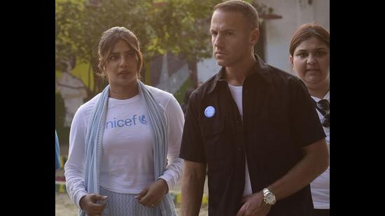 Priyanka Chopra Jonas with her bodyguard Kfir Goldin during their visit to Lucknow (Deepak Gupta/HT)