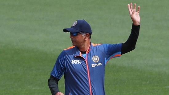 India's cricket coach Rahul Dravid gestures(AFP)