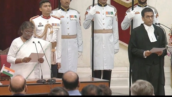 Justice DY Chandrachud on Wednesday was sworn in as the 50th Chief Justice of India. He was administered the oath of office by President Droupadi Murmu at the swearing-in ceremony in the Rashtrapati Bhavan. (PTI)