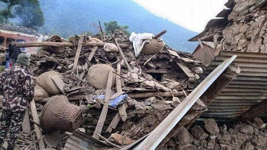 Nepal Army personnel conduct rescue ops after an earthquake in Doti (PTI Photo)