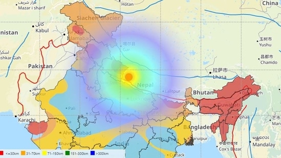 Earthquake of magnitude 6.3 occurred in Nepal at the depth of 10km at at 1.57am. Strong tremors were felt in Delhi-NCR. (Photo: National Centre for Seismology)