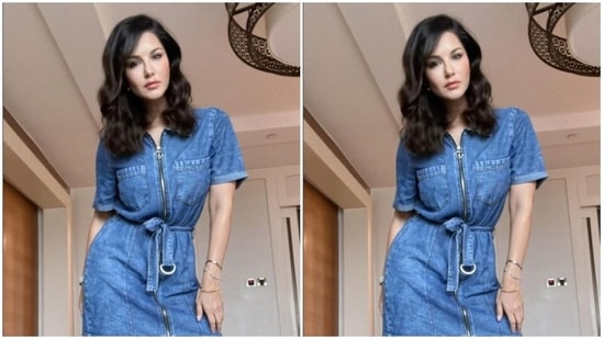 Styled by fashion stylist Hitendra Kapopara, Sunny wore her tresses open in wavy curls with a side part as she posed for the indoor photoshoot. (Instagram/@sunnyleone)