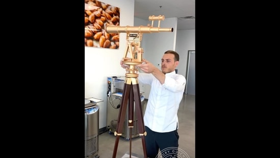 Pastry chef Amaury Guichon creating the telescope using chocolate.(Instagram/@amauryguichon)