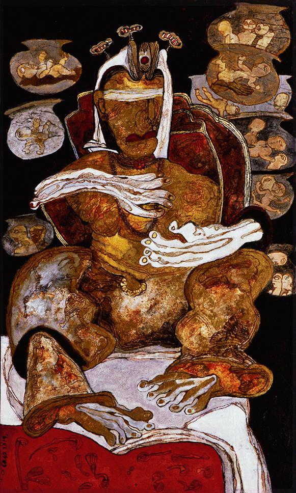 The artists have corelated the epic with contemporary times. (Photo: A painting by Jaya Ganguly) The artists have corelated the epic with contemporary times. (Photo: A painting by Jaya Ganguly)
