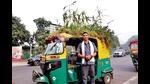Mahendra Kumar, an auto driver in Delhi has a mini garden atop the roof of his auto and these include both flowering and vegetable plants. (Photo: Dhruv Sethi/HT) Mahendra Kumar, an auto driver in Delhi has a mini garden atop the roof of his auto and these include both flowering and vegetable plants. (Photo: Dhruv Sethi/HT)