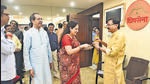 Mumbai, India - November 10, 2022: Shiv Sena (Uddhav Balasaheb Thackeray) leader and MP Sanjay Raut welcomed Rashmi Thackeray and party chief Uddhav Thackeray at Matoshree, Bandra, in Mumbai, India, on Thursday, November 10, 2022. (Photo by Vijay Bate/HT Photo) (HT PHOTO) Mumbai, India - November 10, 2022: Shiv Sena (Uddhav Balasaheb Thackeray) leader and MP Sanjay Raut welcomed Rashmi Thackeray and party chief Uddhav Thackeray at Matoshree, Bandra, in Mumbai, India, on Thursday, November 10, 2022. (Photo by Vijay Bate/HT Photo) (HT PHOTO)