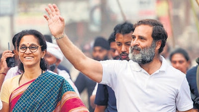 Nanded, Nov 10 (ANI): Congress leader Rahul Gandhi with Nationalist Congress Party (NCP) MP Supriya Sule takes part in Congress' Bharat Jodo Yatra, in Nanded on Thursday. (ANI Photo) (Congress Twitter) Nanded, Nov 10 (ANI): Congress leader Rahul Gandhi with Nationalist Congress Party (NCP) MP Supriya Sule takes part in Congress' Bharat Jodo Yatra, in Nanded on Thursday. (ANI Photo) (Congress Twitter)