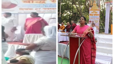 Congress's Hema Deshmukh said she was present at the event but did not take oath. (Screengrab from viral video on left)