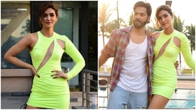 Kriti Sanon and Varun Dhawan promote Bhediya in Mumbai. (HT Photo/Varinder Chawla) Kriti Sanon and Varun Dhawan promote Bhediya in Mumbai. (HT Photo/Varinder Chawla)