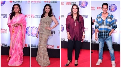 Rani Mukerji, Madhuri Dixit, Kajol and Akshay Kumar at Uunchai screening. (Varinder Chawla) Rani Mukerji, Madhuri Dixit, Kajol and Akshay Kumar at Uunchai screening. (Varinder Chawla)