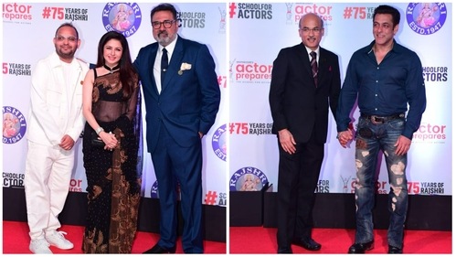Maine Pyar Kiya actor Bhagyashree and Salman Khan at Uunchai screening. (Varinder Chawla) Maine Pyar Kiya actor Bhagyashree and Salman Khan at Uunchai screening. (Varinder Chawla)