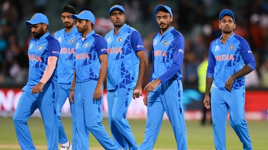 Indian players walk from the field after losing the T20 World Cup semifinal against England(AP)
