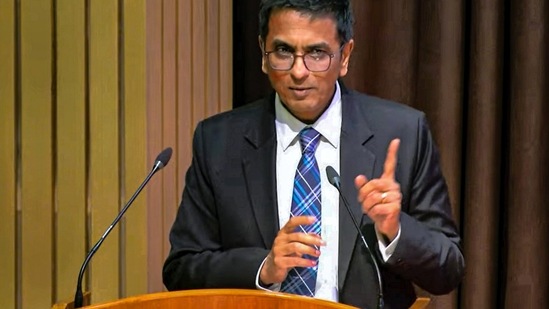 Chief Justice of India Justice D.Y. Chandrachud speaks. (PTI)