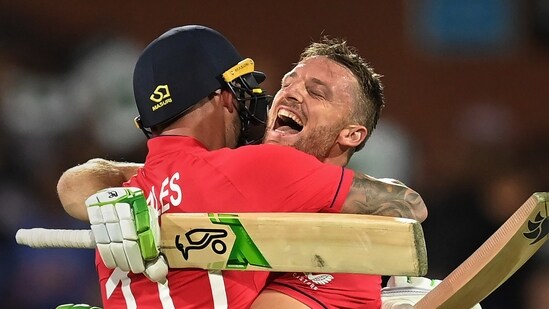 Jos Buttler (in front) with Alex Hales(PTI)