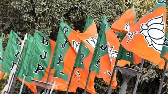 BJP flags at the party headquarter in New Delhi.(HT File Photo)