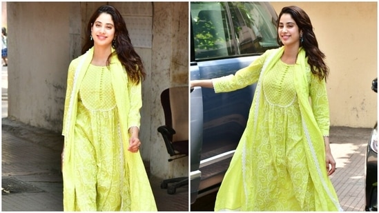 Janhvi Kapoor looks gorgeous in a printed cotton suit set. (HT Photo/Varinder Chawla)