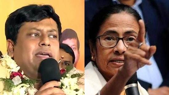 Bengal BJP chief Sukanta Majumdar and Bengal chief minister Mamata Banerjee.(file)