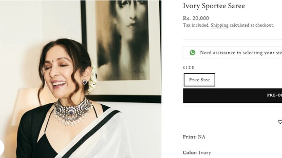 The price of the saree Neena Gupta wore for Uunchai screening. (houseofmasaba.com)