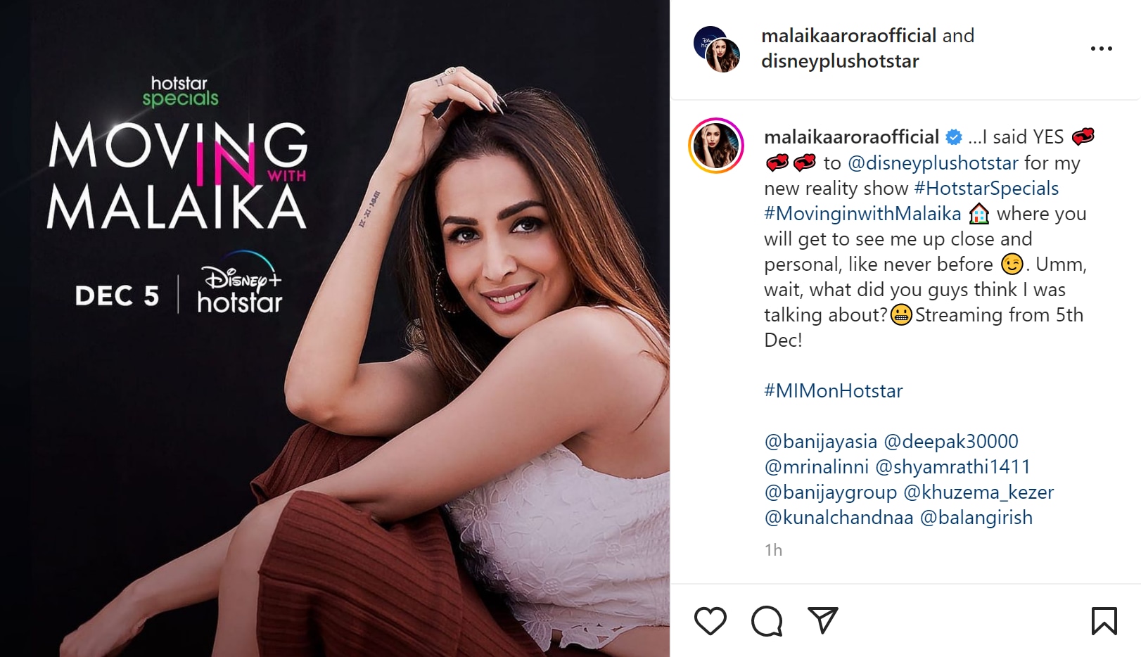 Malaika Arora's post on Instagram.