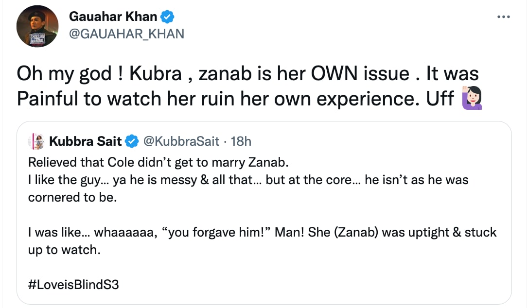 Gauahar Khan and Kubbra Sait react to Love is Blind.