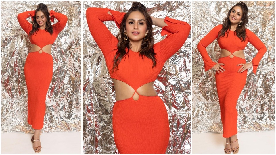 Huma Qureshi in a tangerine bodycon dress for Monica O My Darling promotions. (Instagram) Huma Qureshi in a tangerine bodycon dress for Monica O My Darling promotions. (Instagram)