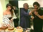Boney Kapoor with Arjun Kapoor and Anshula Kapoor during his midnight birthday party. Boney Kapoor with Arjun Kapoor and Anshula Kapoor during his midnight birthday party.