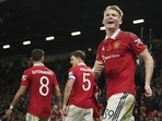 Manchester United's Scott McTominay celebrates after scoring his side's fourth goal during the English League Cup third round soccer match between Manchester United and Aston Villa in Manchester(AP) Manchester United's Scott McTominay celebrates after scoring his side's fourth goal during the English League Cup third round soccer match between Manchester United and Aston Villa in Manchester(AP)