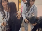 Nora Fatehi's fan gets emotional and touches her feet. Nora Fatehi's fan gets emotional and touches her feet.