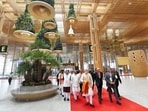 Prime Minister Narendra Modi with Union minister Pralhad Joshi, Karnataka Governor Thaawarchand Gehlot, and others at the newly-inaugurated Terminal 2 of Kempegowda International Airport in Bengaluru.(PTI)