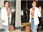 Malaika Arora makes a stylish appearance in a bralette, distressed jeans and blazer. (HT Photo/Varinder Chawla) Malaika Arora makes a stylish appearance in a bralette, distressed jeans and blazer. (HT Photo/Varinder Chawla)
