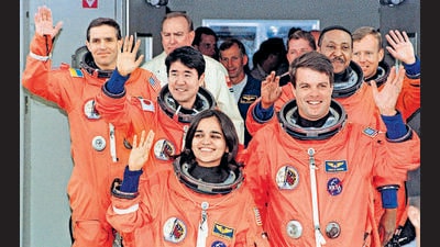 From left: Astronauts Leonid Kadenyuk, Takao Doi, Kalpana Chawla, Kevin Kregel, Winston Scott and Pilot Steven Lindsey at the Kennedy Space Center ahead of launch in 1997. (Reuters) From left: Astronauts Leonid Kadenyuk, Takao Doi, Kalpana Chawla, Kevin Kregel, Winston Scott and Pilot Steven Lindsey at the Kennedy Space Center ahead of launch in 1997. (Reuters)